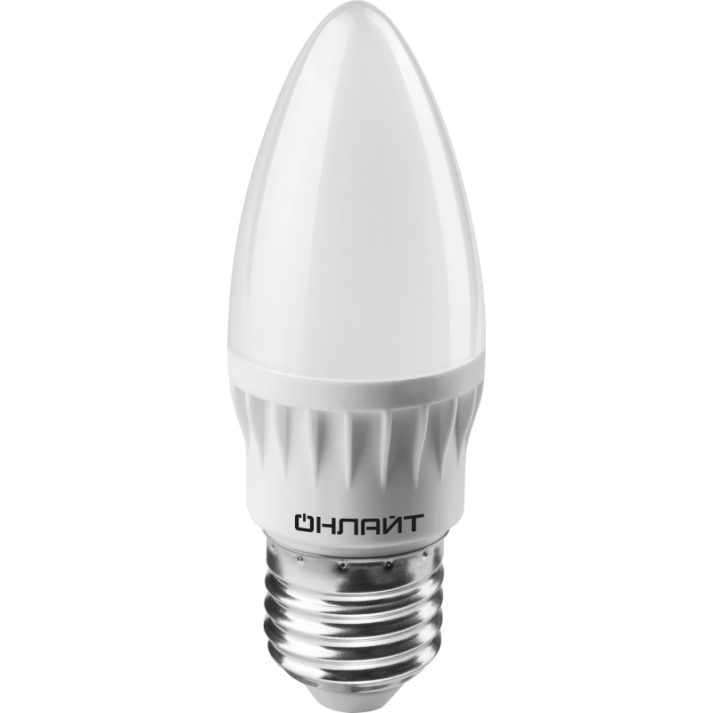 Лампа светодиодная ОНЛАЙТ OLL-C37-8-230-6.5K-E27-FR матовая (Изображение 1)