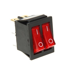 Выключатель клавишный 250V 15А (6с) ON-OFF красный с подсветкой двойной REXANT