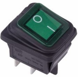 Выключатель клавишный 250V 15А (4с) ON-OFF зеленый с подсветкой влагозащита