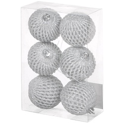 Ёлочный шар 6 шт, серебро, 7 см, пластик