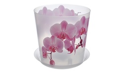 Кашпо для цветов пластмассовое 1,2 л диаметр 12,5 см с поддоном орхидея розовая Деко (М 3105) (Идея)