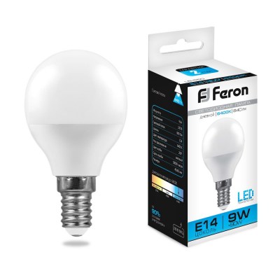 Лампа светодиодная Feron LB-550 Е14 9W 6400К шар (Изображение 1)