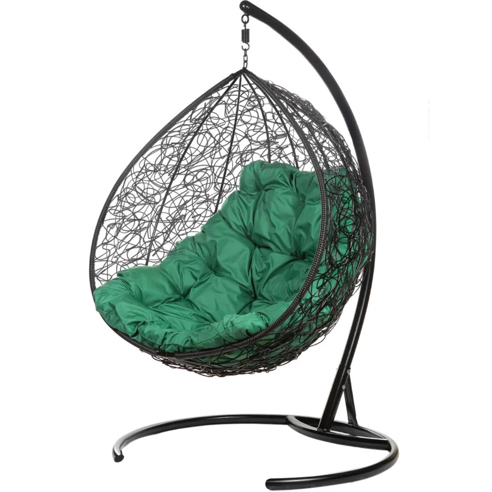 Двойное подвесное кресло «Gemini promo» , 180 кг, зелёная подушка, стойка металл, искусственный рота (Изображение 1)