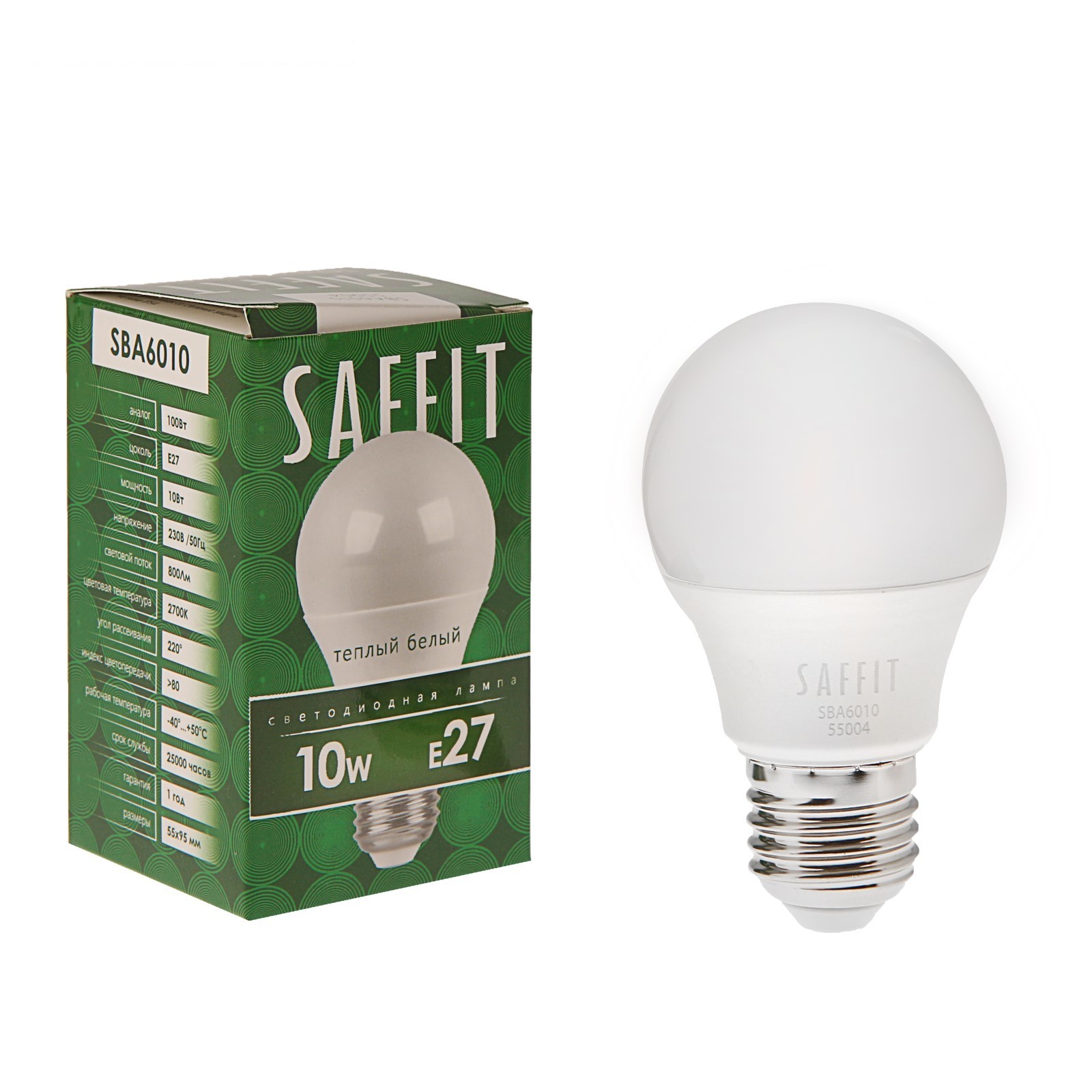 Лампа светодиодная Saffit SBA6010 10W 2700K 230V E27 A60 груша (Изображение 1)