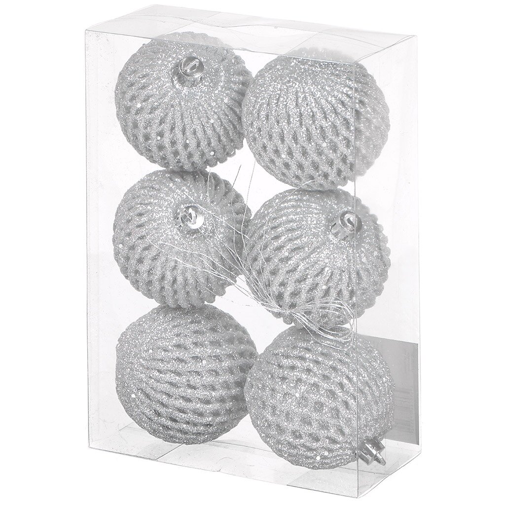 Ёлочный шар 6 шт, серебро, 7 см, пластик (Изображение 1)