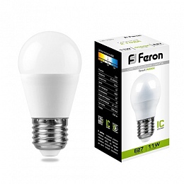 Лампа светодиодная Feron LB-750 E27 11W 4000K 935Lm 230V G45 шарик (Изображение 1)