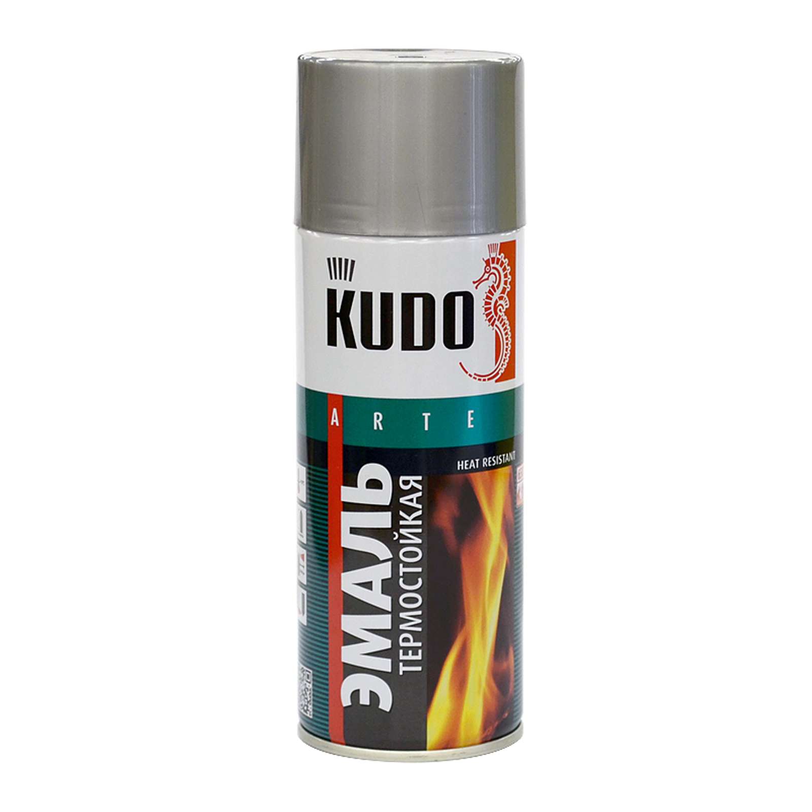 Краска аэрозоль KUDO KU-5001 термостойкая серебристая 650°С 520мл (Изображение 1)