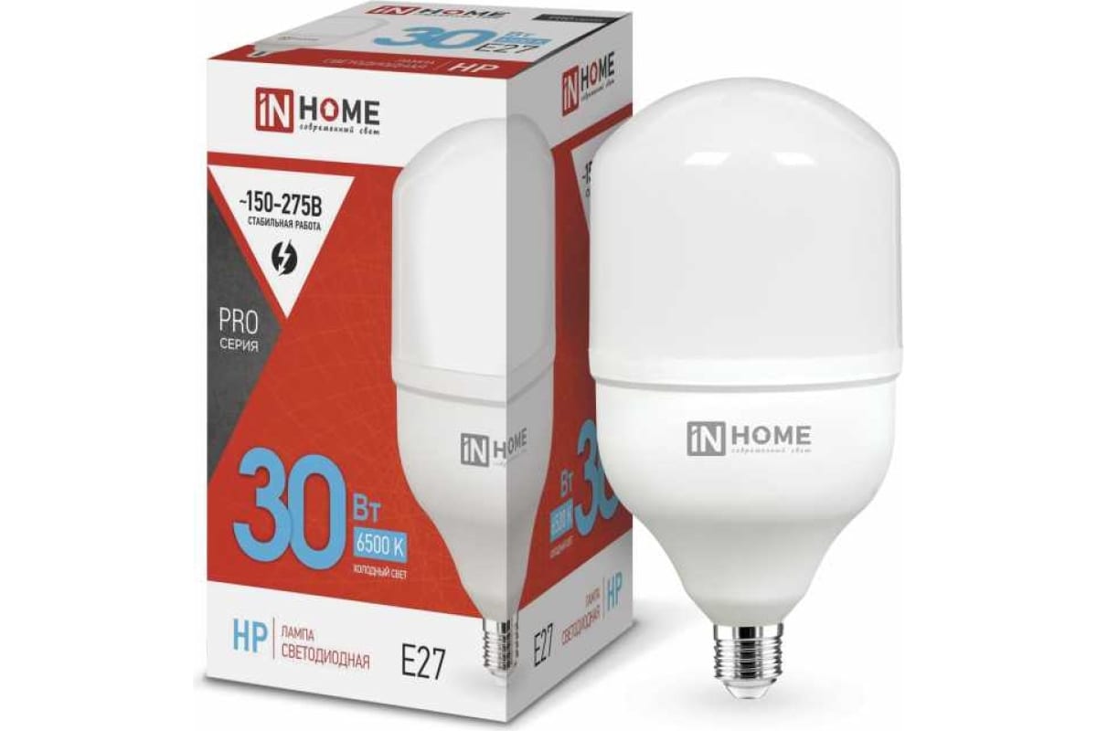 Лампа светодиодная IN HOME LED-HP-PRO 30Вт 230В Е27 6500К 2850Лм (Изображение 1)