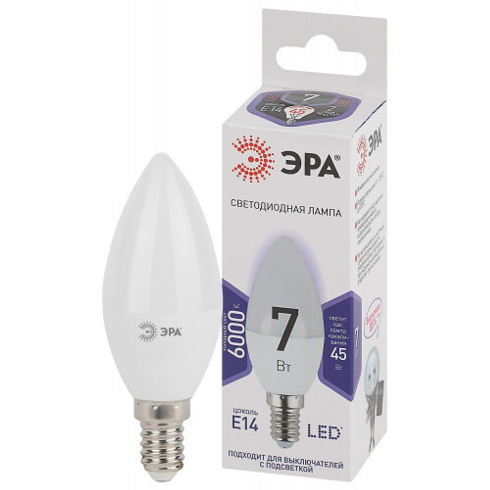 Лампа светодиодная ЭРА LED smd B35-7w-860-E14 свеча мат.дневной (Изображение 1)