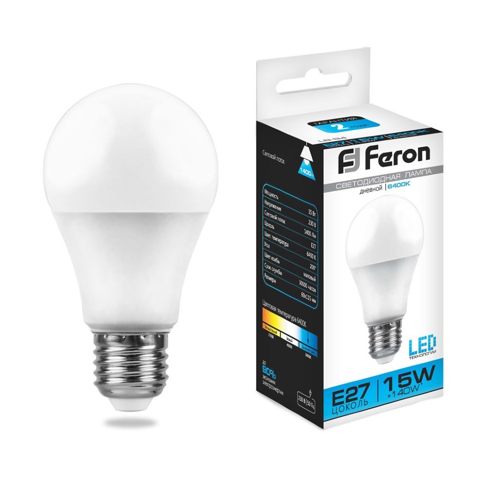 Лампа светодиодная Feron LB-94 Е27 15W 6400К 230V (Изображение 1)