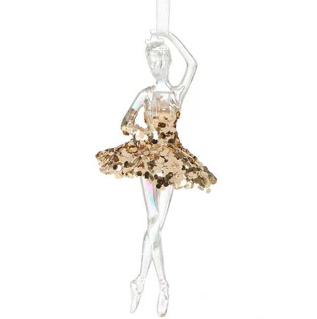 картинка Ёлочное украшение Балерина, прозрачный с золотом, 16 см, пластик от магазина Евродом