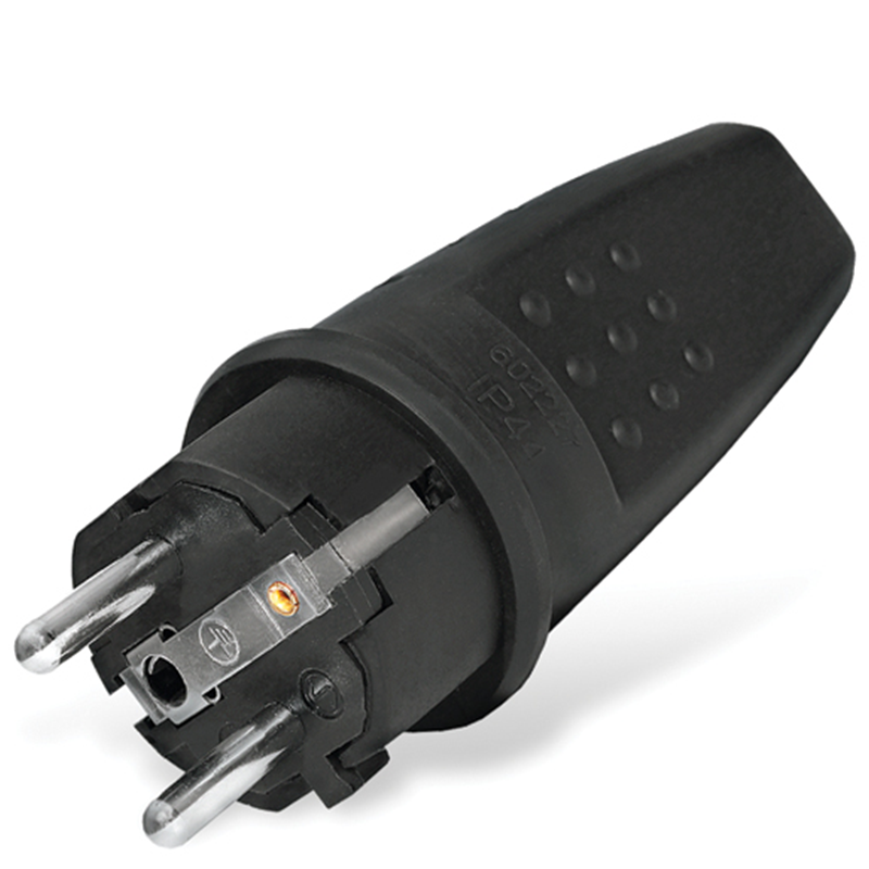 картинка Вилка прямая каучуковая 16А IP44 черная UNIVersal от магазина Евродом