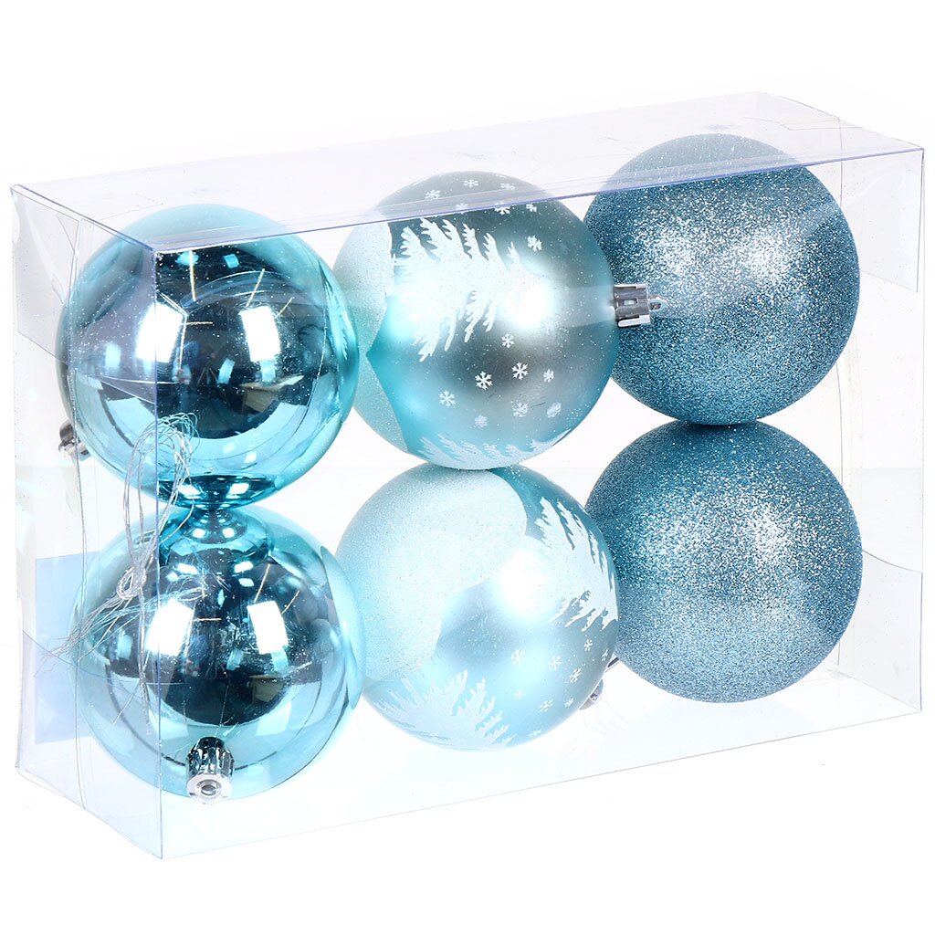 картинка Ёлочный шар 6 шт, голубой, 8 см от магазина Евродом