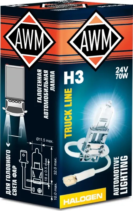 картинка Лампа галог. AWM H3 24V 70W (PK22S) от магазина Евродом