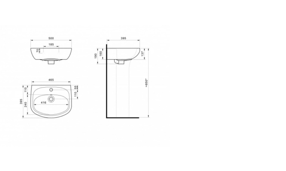 картинка Умывальник Анимо-50 с 1 отверстием без пьедестала от магазина Евродом