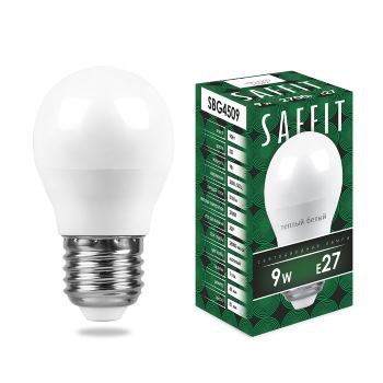 картинка Лампа светодиодная Saffit SBG4509 9W 2700K 230V E14 G45 шар от магазина Евродом