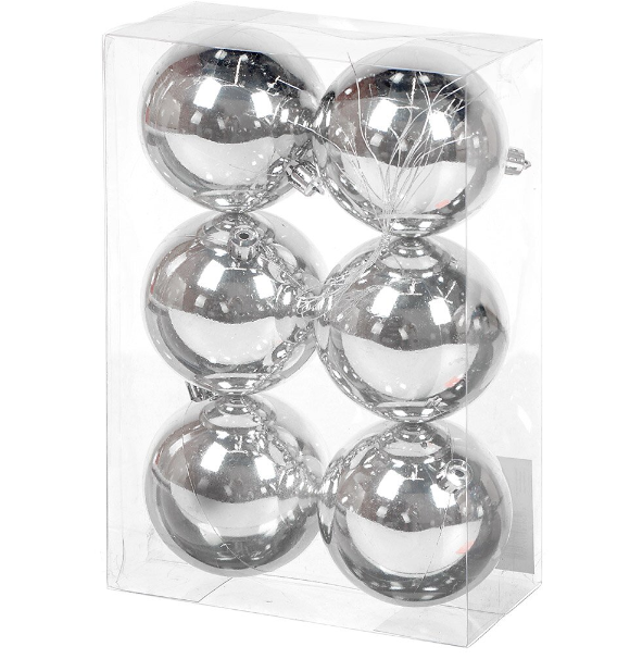 картинка Ёлочный шар 6 шт, серебро, 8 см, пластик от магазина Евродом