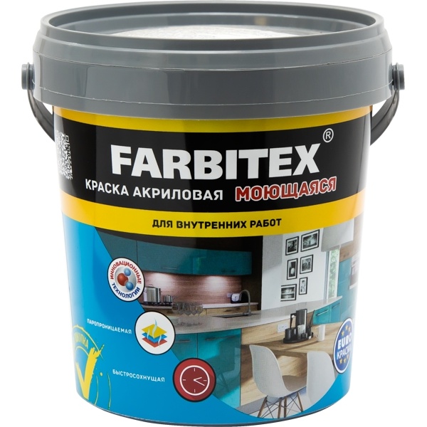картинка Краска  FARBITEX акриловая моющаяся 1,1 кг от магазина Евродом
